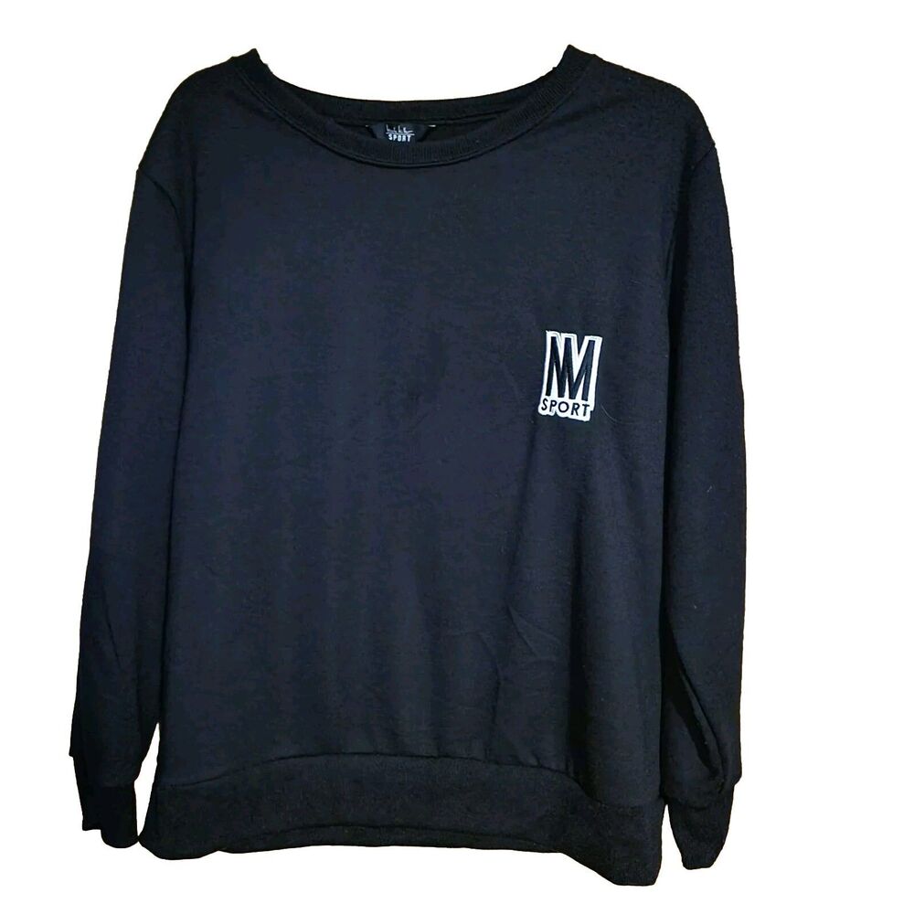 Womens Large Long Sleeve Sweater/Shirt Sporty Girl Black Logo By Nicole Miller